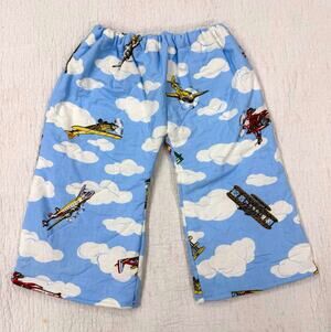 Handmade Quilt Boys 3T Pants Blue/White Clouds Airplanes Drawstring